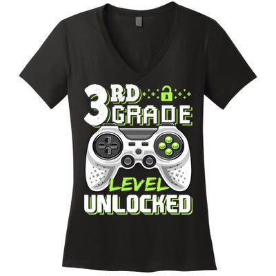 3rd Grade Level Unlocked For Back To School Women's V-Neck T-Shirt