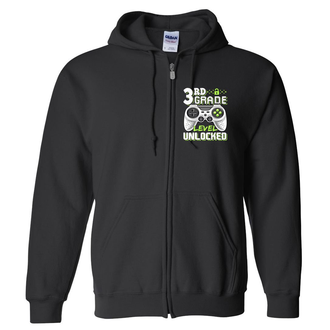 3rd Grade Level Unlocked For Back To School Full Zip Hoodie