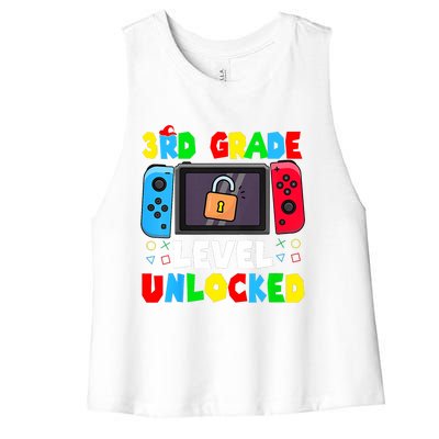 3rd Grade Level Unlocked Back To School First Day Gamer Boy Women's Racerback Cropped Tank