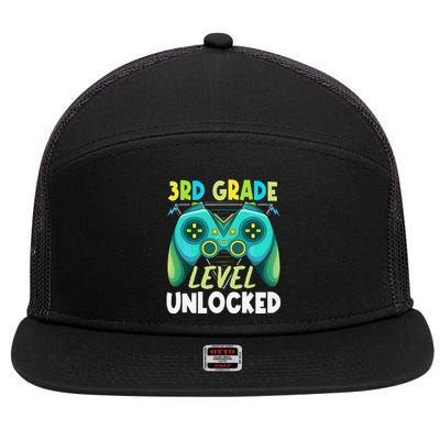 3rd Grade Level Unlocked First Day Back To School 7 Panel Mesh Trucker Snapback Hat