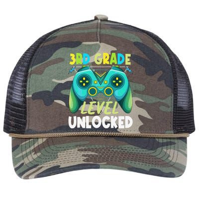 3rd Grade Level Unlocked First Day Back To School Retro Rope Trucker Hat Cap