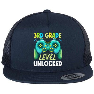 3rd Grade Level Unlocked First Day Back To School Flat Bill Trucker Hat