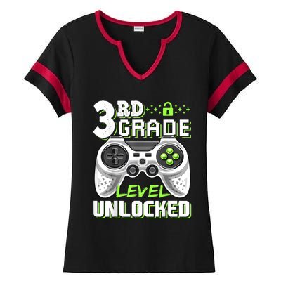 3rd Grade Level Unlocked Video Game Back To School Boy Ladies Halftime Notch Neck Tee