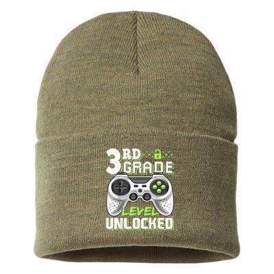 3rd Grade Level Unlocked Video Game Back To School Boy Sustainable Knit Beanie