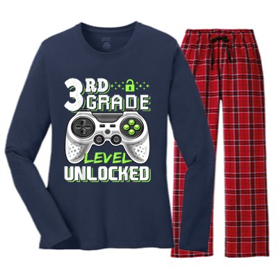 3rd Grade Level Unlocked Video Game Back To School Boy Women's Long Sleeve Flannel Pajama Set 