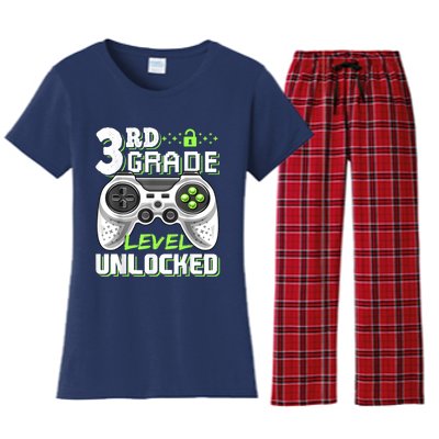 3rd Grade Level Unlocked Video Game Back To School Boy Women's Flannel Pajama Set