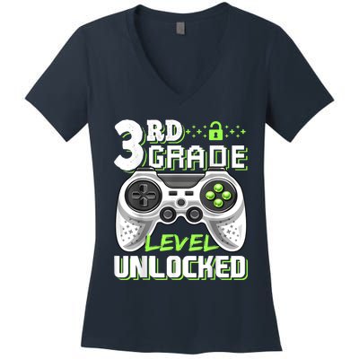 3rd Grade Level Unlocked Video Game Back To School Boy Women's V-Neck T-Shirt