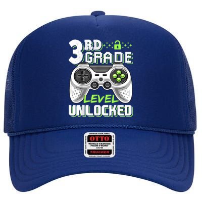 3rd Grade Level Unlocked Video Game Back To School Boy High Crown Mesh Back Trucker Hat