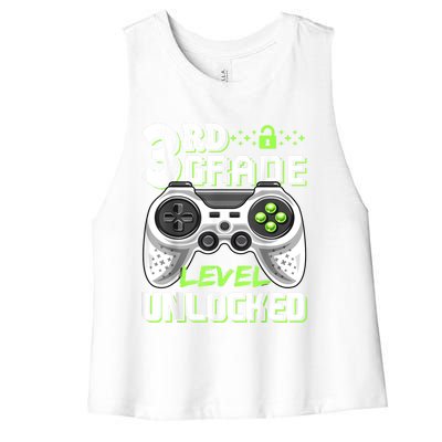 3rd Grade Level Unlocked Video Game Back To School Boy Women's Racerback Cropped Tank