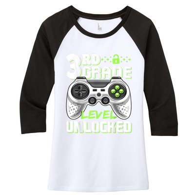 3rd Grade Level Unlocked Video Game Back To School Boy Women's Tri-Blend 3/4-Sleeve Raglan Shirt