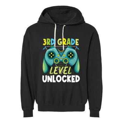 3rd Grade Level Unlocked First Day Back To School Boy Garment-Dyed Fleece Hoodie