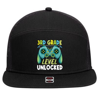 3rd Grade Level Unlocked First Day Back To School Boy 7 Panel Mesh Trucker Snapback Hat