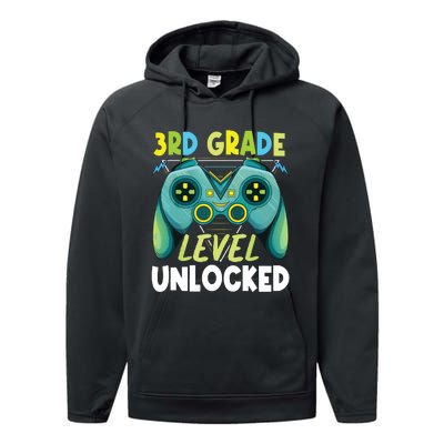 3rd Grade Level Unlocked First Day Back To School Boy Performance Fleece Hoodie