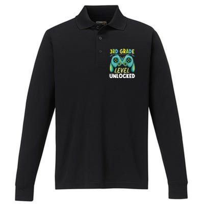 3rd Grade Level Unlocked First Day Back To School Boy Performance Long Sleeve Polo