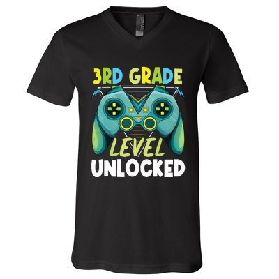 3rd Grade Level Unlocked First Day Back To School Boy V-Neck T-Shirt