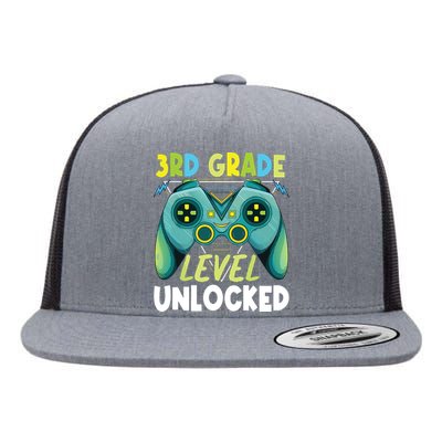 3rd Grade Level Unlocked First Day Back To School Boy Flat Bill Trucker Hat