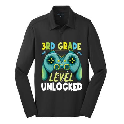 3rd Grade Level Unlocked First Day Back To School Boy Silk Touch Performance Long Sleeve Polo