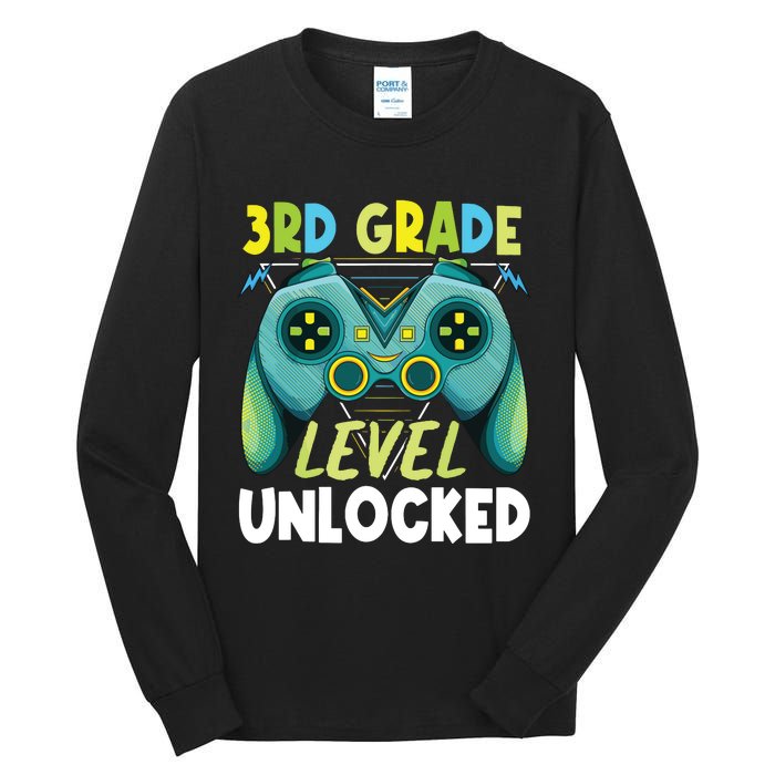 3rd Grade Level Unlocked First Day Back To School Boy Tall Long Sleeve T-Shirt