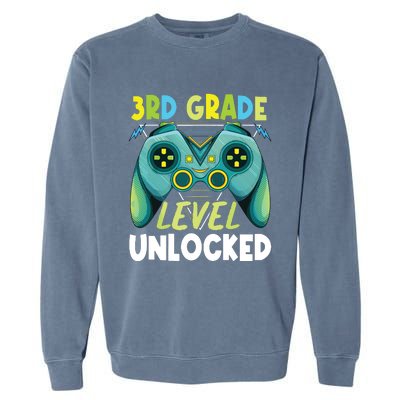 3rd Grade Level Unlocked First Day Back To School Boy Garment-Dyed Sweatshirt