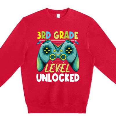 3rd Grade Level Unlocked First Day Back To School Boy Premium Crewneck Sweatshirt