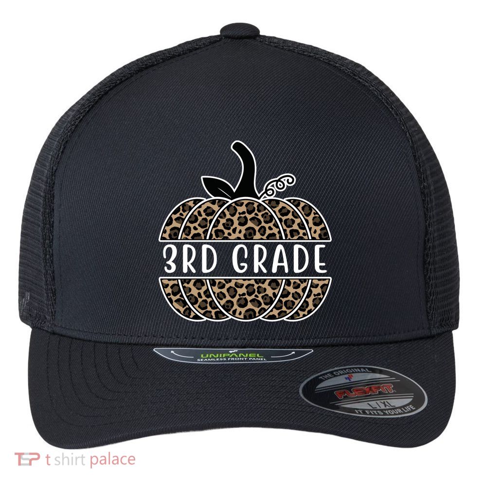 3rd Grade Leopard Pumpkin Flexfit Unipanel Trucker Cap
