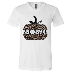 3rd Grade Leopard Pumpkin V-Neck T-Shirt