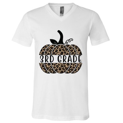 3rd Grade Leopard Pumpkin V-Neck T-Shirt