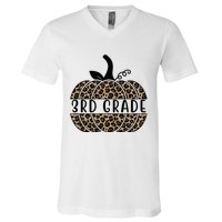 3rd Grade Leopard Pumpkin V-Neck T-Shirt