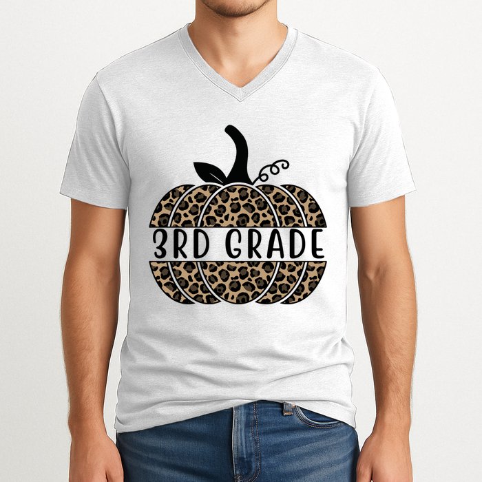 3rd Grade Leopard Pumpkin V-Neck T-Shirt