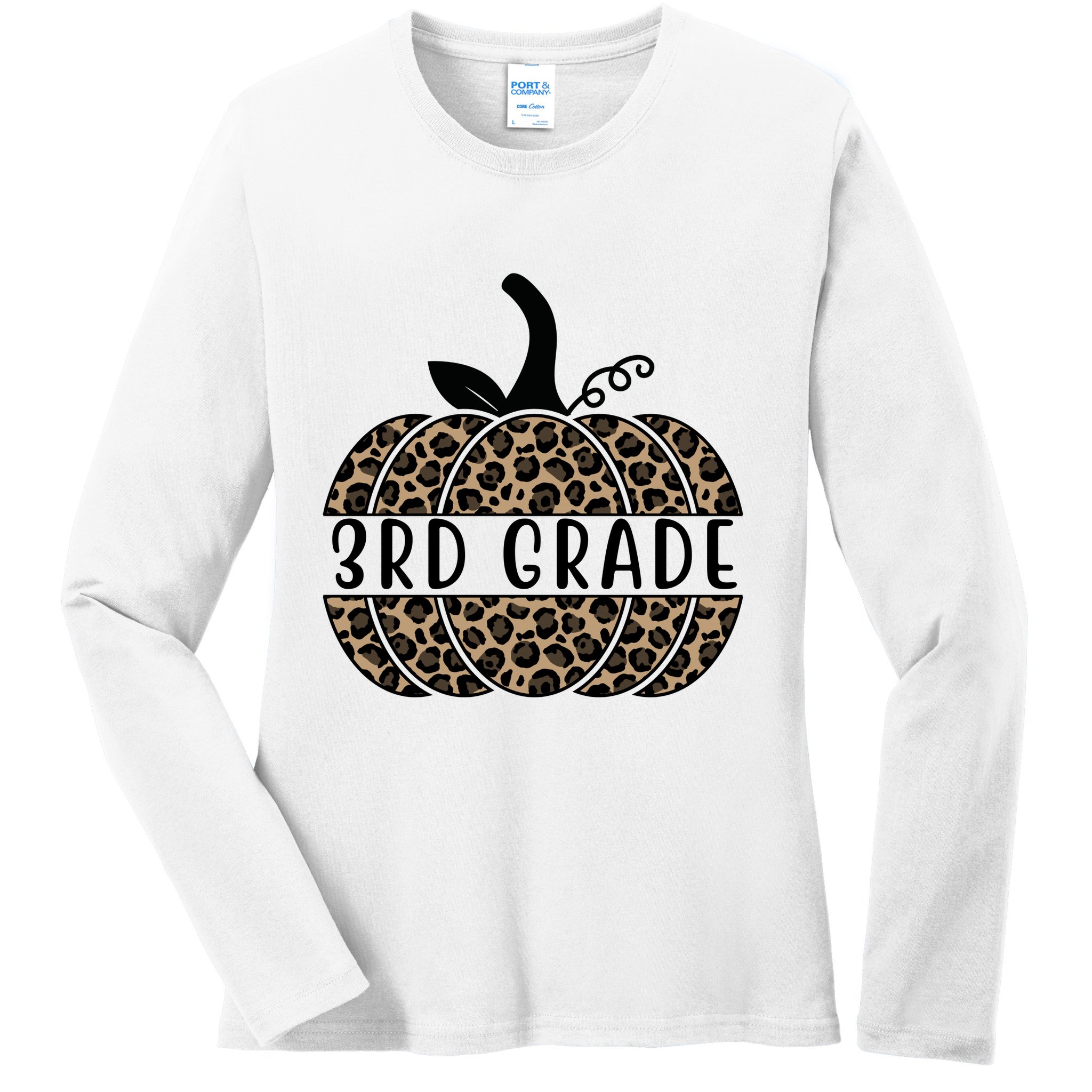 3rd Grade Leopard Pumpkin Ladies Long Sleeve Shirt