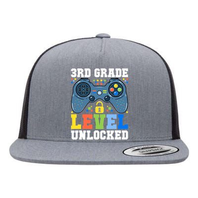 3rd Grade Level Unlocked Gamer First Day Of School Boy Flat Bill Trucker Hat