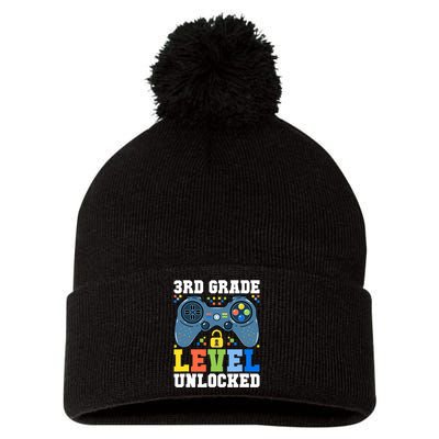 3rd Grade Level Unlocked Gamer First Day Of School Boy Pom Pom 12in Knit Beanie