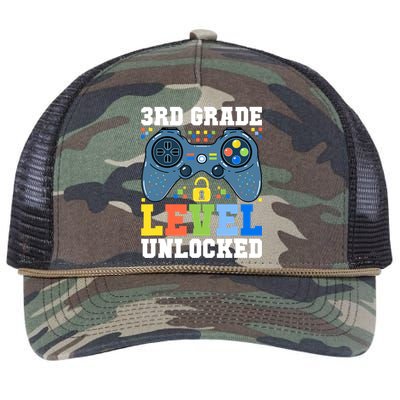 3rd Grade Level Unlocked Gamer First Day Of School Boy Retro Rope Trucker Hat Cap