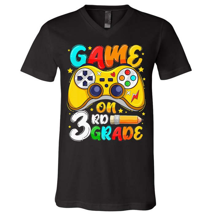 3Rd Grade Level Unlocked Game On 3Rd Grade Back To School V-Neck T-Shirt