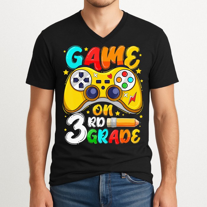 3Rd Grade Level Unlocked Game On 3Rd Grade Back To School V-Neck T-Shirt
