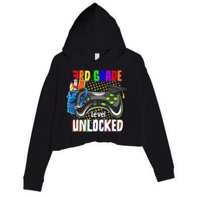 3Rd Grade Level Unlocked Video Game  Back To School Gamer Crop Fleece Hoodie