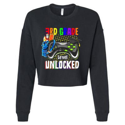 3Rd Grade Level Unlocked Video Game  Back To School Gamer Cropped Pullover Crew