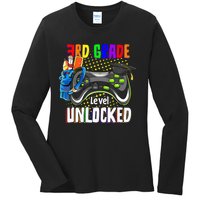 3Rd Grade Level Unlocked Video Game  Back To School Gamer Ladies Long Sleeve Shirt