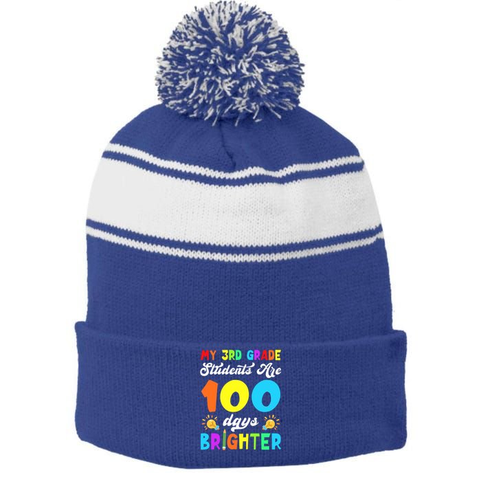 3rd Grade Students Are 100 Days Brighter 100th Day Of School Gift Stripe Pom Pom Beanie