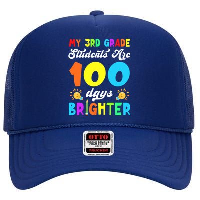 3rd Grade Students Are 100 Days Brighter 100th Day Of School Gift High Crown Mesh Back Trucker Hat