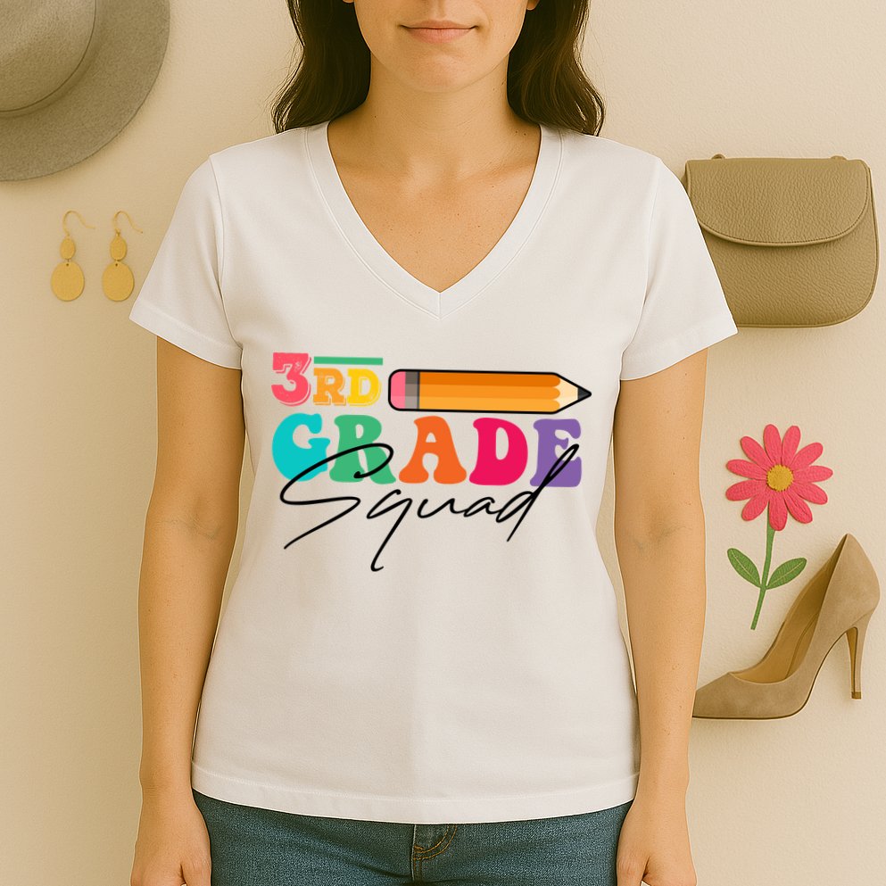 3rd Grade Squad,Team 3rd Third Grade Gift Teacher Back To School Gift Funny Gift Women's V-Neck T-Shirt