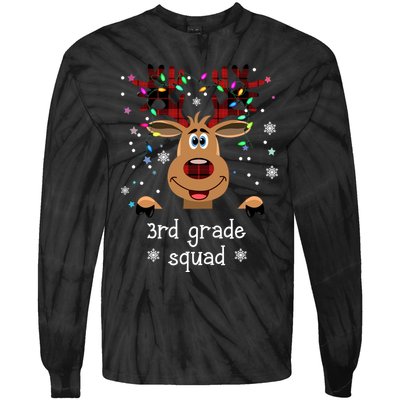 3rd Grade Squad Reindeer Christmas Tie-Dye Long Sleeve Shirt