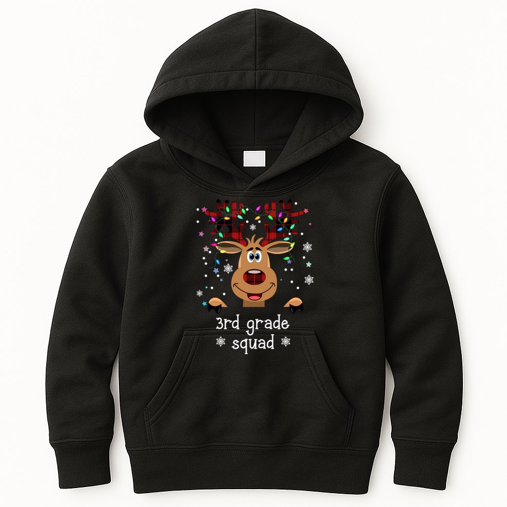 3rd Grade Squad Reindeer Christmas Kids Hoodie