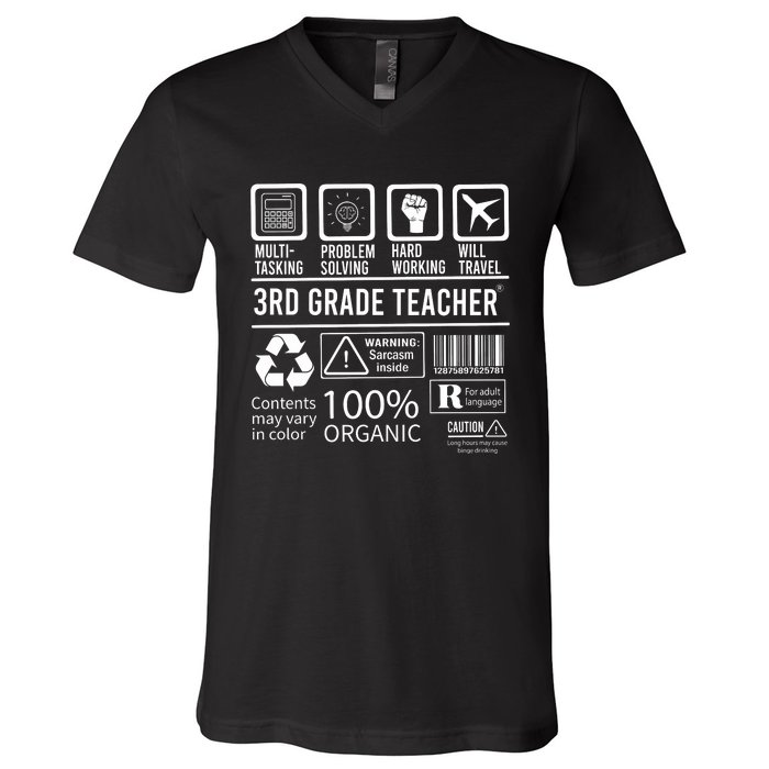 3rd Grade Teacher MultiTasking Certified Job Back To School Gift V-Neck T-Shirt