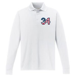 34 Guilty Trial Judge Usa Flag Performance Long Sleeve Polo