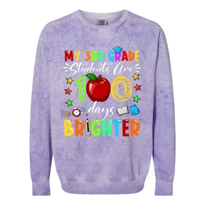 3rd Grade Teacher 100th Day Of School 100 Days Brighter Gift Colorblast Crewneck Sweatshirt