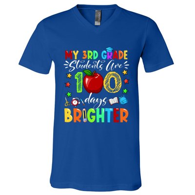 3rd Grade Teacher 100th Day Of School 100 Days Brighter Gift V-Neck T-Shirt