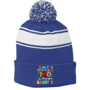 3rd Grade Teacher 100th Day Of School 100 Days Brighter Gift Stripe Pom Pom Beanie