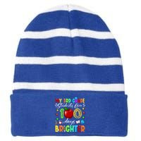 3rd Grade Teacher 100th Day Of School 100 Days Brighter Gift Striped Beanie with Solid Band