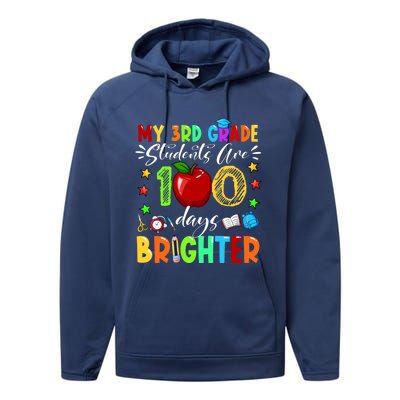 3rd Grade Teacher 100th Day Of School 100 Days Brighter Gift Performance Fleece Hoodie